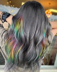 Rainbow Peekaboo Hair Dark Brown, Peekaboo Highlights For Blonde Hair, Highlights For Blonde Hair, Rainbow Peekaboo, Blonde Hair Fall, Under Hair Dye