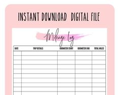 the printable instant digital file for wedding guest list is shown in pink and white