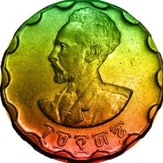 a coin with the image of a man's face on it, in red and green