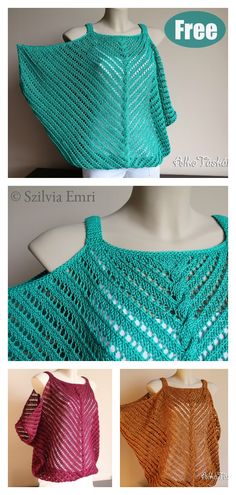 three pictures showing different types of crocheted shawls and the same pattern for them