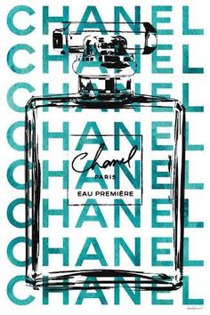 an advertisement for chanel perfume with the words chanel written in blue on it