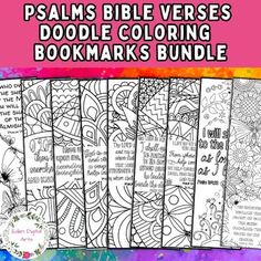 the bible coloring bookmarks bundle is shown in different colors and styles, with an image of