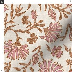 a white and pink floral print fabric