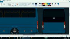 an image of a blue bus in the computer screen shot, it appears to be drawing