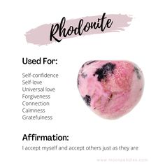 Crystal For Forgiveness, Rhondite Crystal Meaning, Rhodolite Crystal Meaning, Crystals Self Love, Rodonit Crystal, Crystals For Emotional Balance, Crystals For Breakup, Rhodonite Aesthetic, Crystals For Friendship