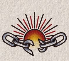 an image of a sun and chain on a white paper with the word's logo