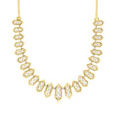 Ross-Simons - 2.50ct t. w. Diamond Geometric Necklace in Gold Over Sterling. 18". When you wear this stately necklace, you'll always be remembered for your striking sense of style! Features a series of graduated geometric sections that glimmer with 2.50 ct. t. w. round and round brilliant-cut diamonds as they drape the neckline. Crafted in 18kt yellow gold over sterling silver. Suspends from a box chain. Graduates from 1/2" to 3/4" wide. Lobster clasp, diamond geometric necklace. Diamond birthst Starry Nights, Diamond Birthstone, Diamond Necklace Set, Diamond Jewelry Necklace, Necklace Diamond, Gold Diamond Necklace, Geometric Necklace, Gold Pearl, Box Chain