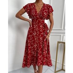 Dresses | Boho Floral Print Butterfly Sleeve Knot Side Dress | Poshmark Midi Dress Outfit, Sukienki Plus Size, Butterfly Sleeve Dress, Floral Print Midi Dress, Printed Wrap Dresses, Midi Dress Summer, Plus Size Kleidung, Red Midi Dress, Printed Midi Dress