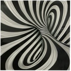 an abstract black and white painting with wavy lines