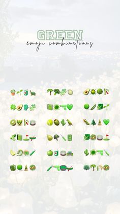 the green icons are arranged in rows on top of each other, including plants and flowers