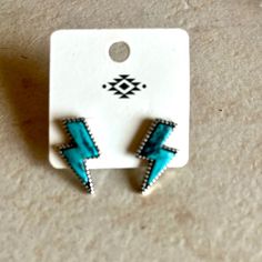 One Inch Lightning Bolt Earrings. Western Design With Turquoise Inset Bolt Earrings, Earrings Western, Lightning Bolt Earrings, Western Earrings, Western Design, One Inch, Lightning Bolt, Earrings Color, Color Blue