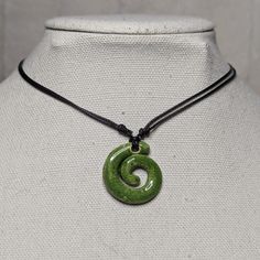 Handmade Spotted Bright Green Large Ceramic Spiral Pendant Y2k Style Boho Hippie Whimsical Choker Adjustable Black Corded Necklace Clay Charms Jewelry. These Are Made By Hand, Glazed And Kiln Fired. Color And Design May Vary Slightly As These Are Handmade. Comes On An Adjustable Waxed Black Cord Necklace. Necklace Is Adjustable From Approximately 14" To 28". To Wear Your Necklace Pull The Two Knots Away From The Pendant To Adjust To A Larger Size, Leave About An Inch Of Space Between The Two Kno Casual Green Necklace, Necklace Clay, Ceramic Charms, Corded Necklace, Cord Choker, Spiral Pendant, Black Cord Necklace, Ceramic Necklace, Handmade Lighting