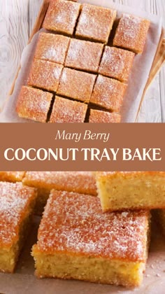 Mary Berry Coconut Tray Bake Self Raising Flour Recipe Baking Cake, Tray Cakes Ideas, Mary Berry Recipes Baking, Mary Berry Recipes, Easy Bakes, Mary Berry Recipe, Afternoon Tea Recipes, Desiccated Coconut