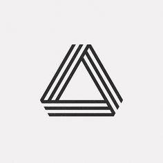 the triangle logo is black and white on a light gray background, it appears to be made up of thin lines