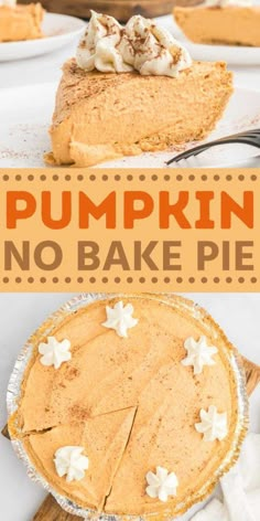 pumpkin no bake pie with text overlay