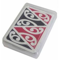 a red and black playing card on a white background