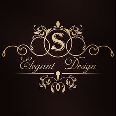 the logo for elegant design is shown on a black background with gold lettering and swirls