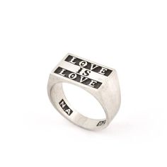 We believe that LOVE IS LOVE! So if you do too this ring is for you!A handmade sterling silver 925 gay equality rights statement signet ring.Each ring is cleaned and polished with care.The weight of the ring may vary according to size.Small ring top measurements: length - 16mm  height - 10mmApprox weight: 7.4grLarge ring top measurements: length - 18mm  height - 11mmApprox weight: 9.5grThe ring is made of sterling silver 925 and is water resistant.*Default finish is polished, so please state if Gay Pride Jewelry, Pride Jewelry, Pride Jewellery, Gay Rights, Skull Bracelet, Statement Ring Silver, Love Is Love, Large Ring, Small Rings