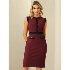 This dress can be a perfect addition to almost any outfit from formal to daily wear, great for work, meeting, office, businesses, work, party, cocktail, wedding, casual, daily dressing, etc. Pair with delicate necklace and heels for a chic office look. Comfortable and classic, this sheath dress is perfect on its own or as a layer under a blazer or jacket. Semi-formal Knee-length Bodycon Office Dress, Elegant Red Sleeveless Bodycon Dress, Dressy Sleeveless Sheath Dress For Formal Occasions, Dressy Formal Sleeveless Sheath Dress, Red Midi Bodycon Office Dress, Red Midi Length Bodycon Dress For Office, Red Midi Bodycon Dress For Office, Chic Burgundy Sleeveless Midi Dress, Fitted Burgundy Dress For Work