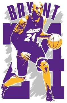 a basketball player with the number 24 on his jersey is shown in purple and yellow