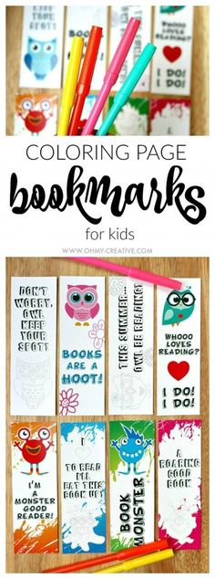 Use these adorable FREE PRINTABLE BOOKMARK COLORING PAGES to get the kids interested in reading and keep their place while they are reading a book from day to day. There are two set of coloring page bookmarks available: cute little monsters and fun adorable owls. Download and print one or both sets! | OHMY-CREATIVE.COM Printables Organizational, Printable Bookmarks To Color, Adorable Owls, Bookmarks Kids