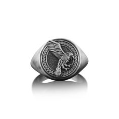 Viking Raven Bird of Prophecy Ring, Engraved Pinky Signet Ring in Oxidized Silver, Norse Mythology Ring For Family, Fantasy Ring For Husband This lovely Celtic Raven ring is perfect for daily wear. It is crafted from fine 925K silver and has the most intricate details that are sure to catch the eye of anyone who sees it. Handcrafted with love and joy, this ring will be with you for years to come, possibly even taking its place as a family heirloom for generations to come! With its handmade detai Raven Ring, Celtic Raven, Viking Raven, Male Jewelry, Pinky Signet Ring, Fantasy Ring, Raven Bird, Writing Motivation, Carving Art