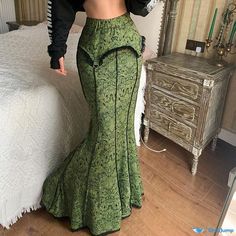 Orcajump - Chic and Figure-Flattering Lace-Paneled High-Waisted Mermaid Skirt, Ideal for Vacations Mermaid Pants, Goth Clothes, Fishtail Skirt, Fashion Mood Board, Mermaid Skirt, Skirt Long, Goth Outfits, Lace Panelled, Skirt Design