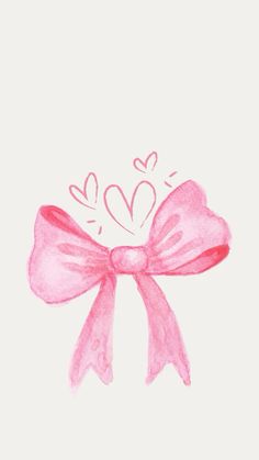 a drawing of a pink bow with hearts drawn on the side and in the middle