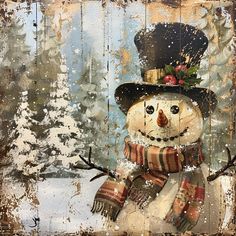 a snowman wearing a top hat and scarf