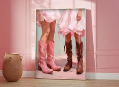 You can adorn your living room, bedroom or dorm with this trendy cowgirl poster and give your home a western spirit. This preppy wall print consists of a vintage design of two cowgirls and their boots and could be a unique gift for your beloved ones to embellish their walls with the bright Vintage and Modern poster with feminist vibes. Printable artwork is an easy way and great project to personalize your home and workplace. 🌺PLEASE NOTE  This listing does not include a physical item. You can p Coastal Cowgirl Painting, Cowboy Boots Poster, Pink Cowgirl Aesthetic, Cowgirl Room, Pink Cowgirl Boots, Girls Room Wall Art, Cowgirl Aesthetic, Pink Cowgirl, Western Girl