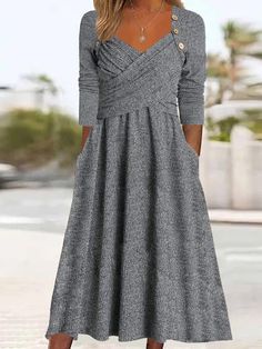 Shop Affordable Women Casual Dress On Justfashionnow.com.  Style This Versatile  Plain Maxi Dress With Your Favorite Necklace For A Perfect Look.  Ideal For  Daily Event, Dress This Sweetheart Neckline A-Line Dress With A Pair Of Matching Shoes and A Bag For Your Upcoming Plan. Sweetheart Neckline Dress, Grey Midi Dress, Light Dress, Cotton Blends Dress, Green Midi Dress, Dress With Tie, Dress Plus Size, Types Of Dresses, Amelie