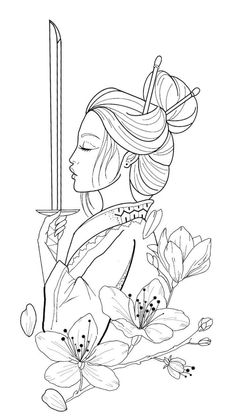 Chinese Lady Tattoo, Geisha Coloring Pages, Geisha Illustration, Samurai Artwork, The Devils, Red Ink Tattoos, Asian Tattoos