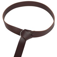 a brown leather belt with a metal buckle on the bottom and an open loop at the end