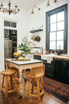 the kitchen is clean and ready to be used as a dining room or family room