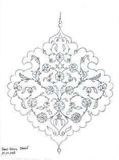 an intricately designed design with flowers and birds in the center, on a white background