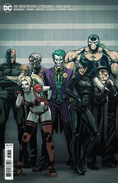 the joker and his gang are standing in front of an american flag with their arms around each other