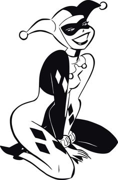 a black and white drawing of a woman in a batman costume sitting on the ground