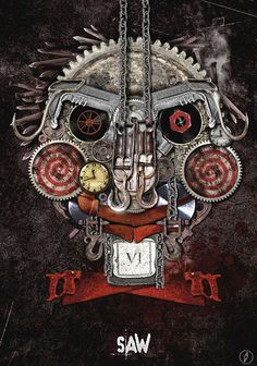 a drawing of a face made out of gears and mechanical parts with the words saw ii on it