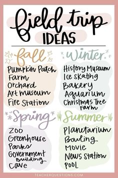 the field trip ideas list for fall and winter