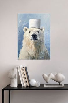 a painting of a polar bear wearing a top hat