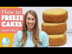 a woman standing in front of three donuts with the words how to freeze cakes and why