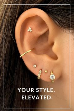 an ear with three different types of piercings on it and the words, you're