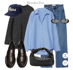 Casual Office Outfits Fall, Blue Shirt Winter Outfit, Navy Holiday Outfit, Casual Shirt Outfit Women, Blue Outfit Work, Blue Shirt Women Outfit Casual, Blue Dress Shirt Women Outfit, Grey And Blue Outfit, Blue Shirt Outfits Women