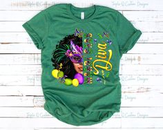 Mardi Gras Diva Shirt 100% Cotton Mardi Gras Tshirts, Custom Items, Mardi Gras, Diva, Black Women, Custom Design, T Shirt, Black, Design