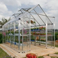 a large greenhouse with many plants growing inside