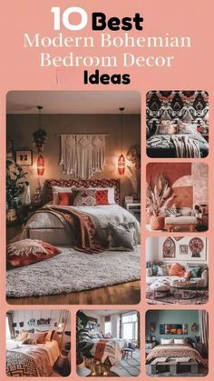 the cover of 10 best modern bohemian bedroom decor ideas, including bedding and pillows