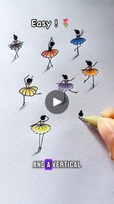 someone is drawing different types of ballet dancers on paper with colored pencils and marker