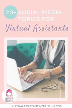 a woman typing on her laptop with the text, 20 social media tips for virtual assistants