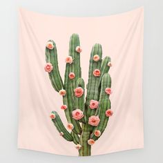 a cactus with pink flowers on it