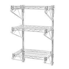 chrome steel shelving unit with four shelves